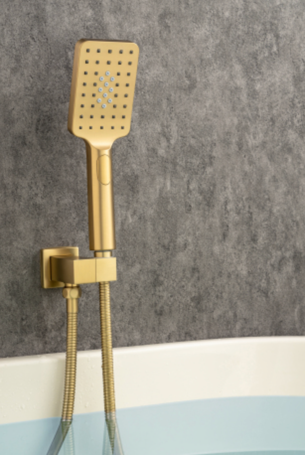 Waterfall Tub Faucet Wall Mount Roman Tub Filler Chrome Single Handle Brass Bathroom Bathtub Faucet with Hand Shower - Gold