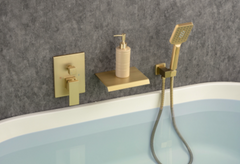 Waterfall Tub Faucet Wall Mount Roman Tub Filler Chrome Single Handle Brass Bathroom Bathtub Faucet with Hand Shower - Gold