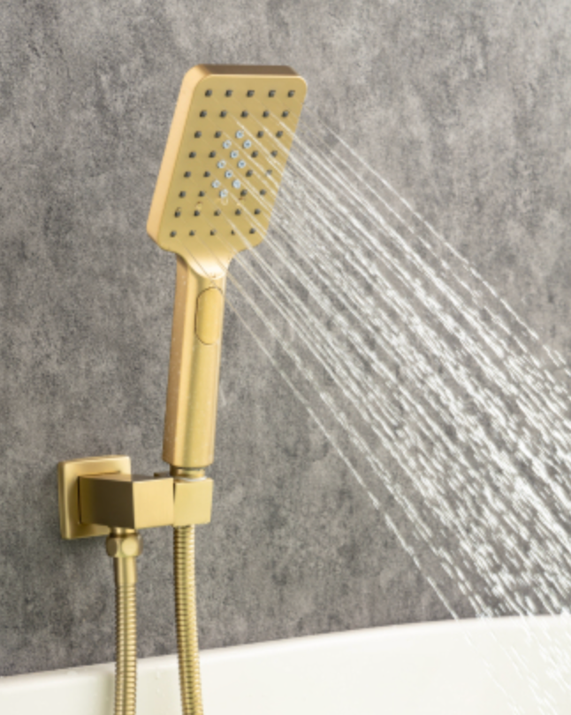 Waterfall Tub Faucet Wall Mount Roman Tub Filler Chrome Single Handle Brass Bathroom Bathtub Faucet with Hand Shower - Gold
