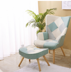 Accent Chair with Ottoman, Comfy Side Armchair for Bedroom, Creative Splicing Cloth Surface