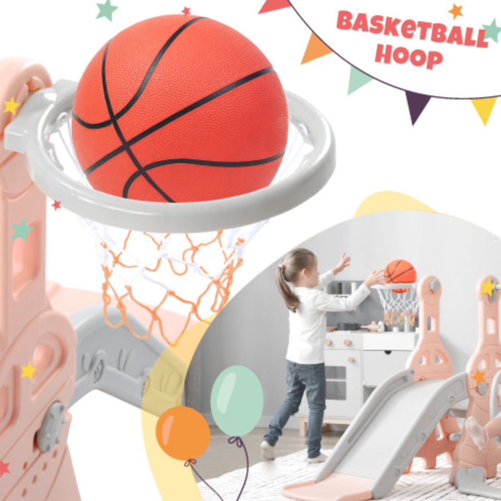 Toddler Slide and Swing Set 3 in 1, Kids Playground Climber Swing Play set with Basketball Hoops Freestanding Combination Indoor & Outdoor