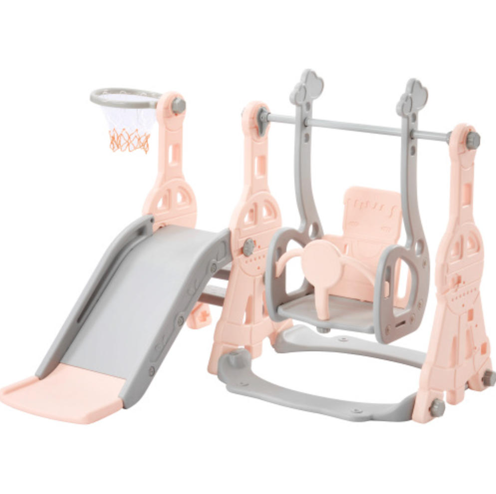 Toddler Slide and Swing Set 3 in 1, Kids Playground Climber Swing Play set with Basketball Hoops Freestanding Combination Indoor & Outdoor