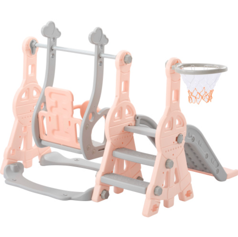 Toddler Slide and Swing Set 3 in 1, Kids Playground Climber Swing Play set with Basketball Hoops Freestanding Combination Indoor & Outdoor