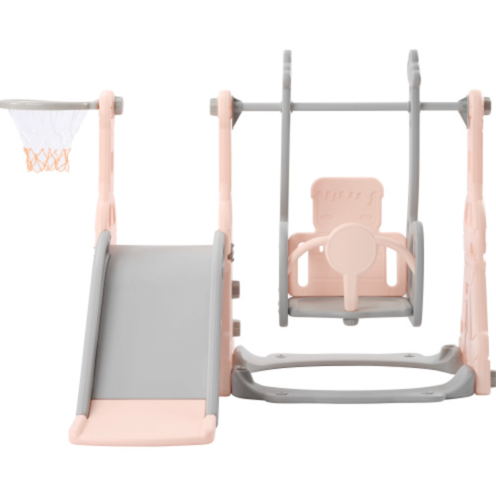 Toddler Slide and Swing Set 3 in 1, Kids Playground Climber Swing Play set with Basketball Hoops Freestanding Combination Indoor & Outdoor