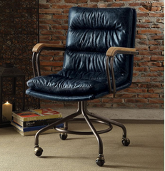 Vintage Office Chair, Top Grain Leather - Blue