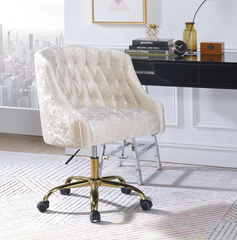 Elegant Velvet Office Chair - Vintage Cream & Gold