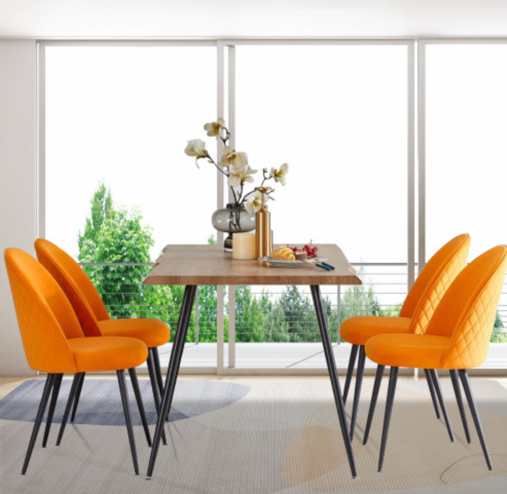 Velvet Dining Chair Metal Black Legs (Set of 4) - Orange