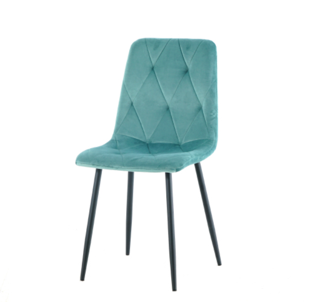 Modern Velvet Dining Chairs with Cushion Seat Back Black Coated Legs (Set of 4) - Antique Blue Green