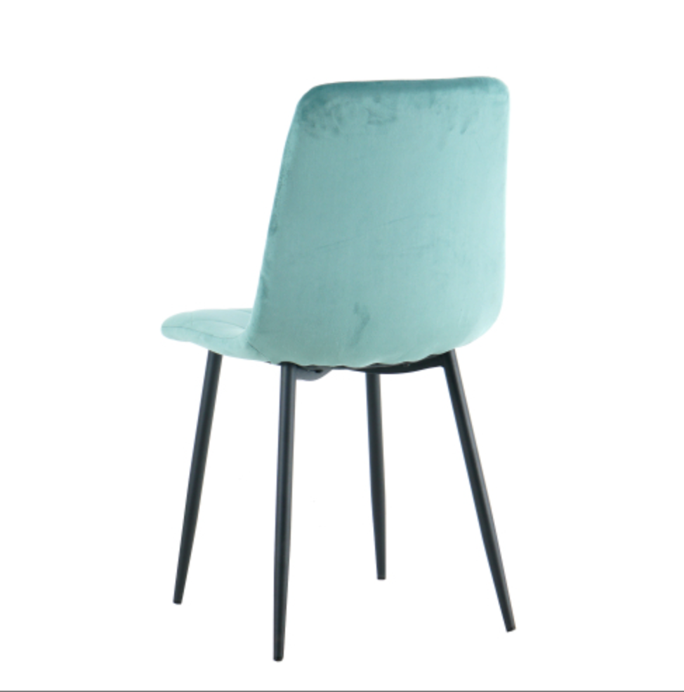 Modern Velvet Dining Chairs with Cushion Seat Back Black Coated Legs (Set of 4) - Antique Blue Green