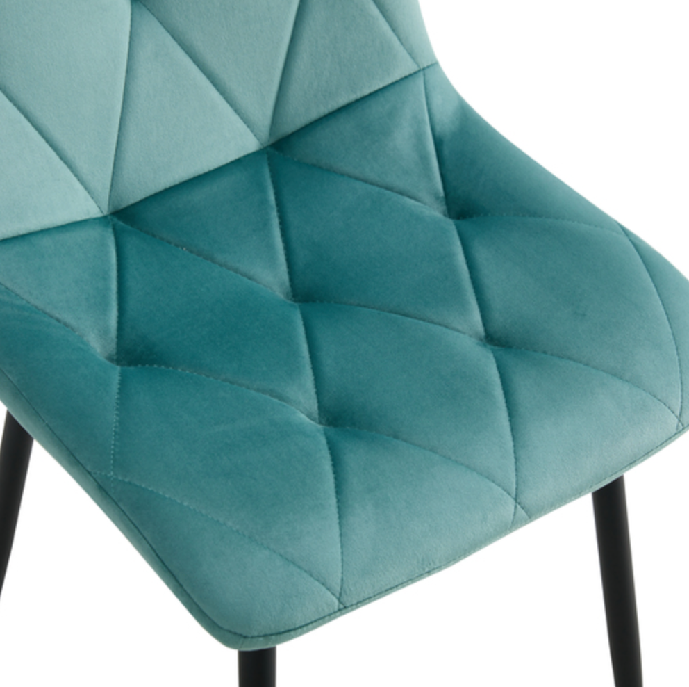 Modern Velvet Dining Chairs with Cushion Seat Back Black Coated Legs (Set of 4) - Antique Blue Green