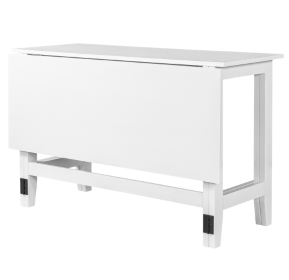 Farmhouse Wood Extendable Dining Table with Drop Leaf for Small Places - White