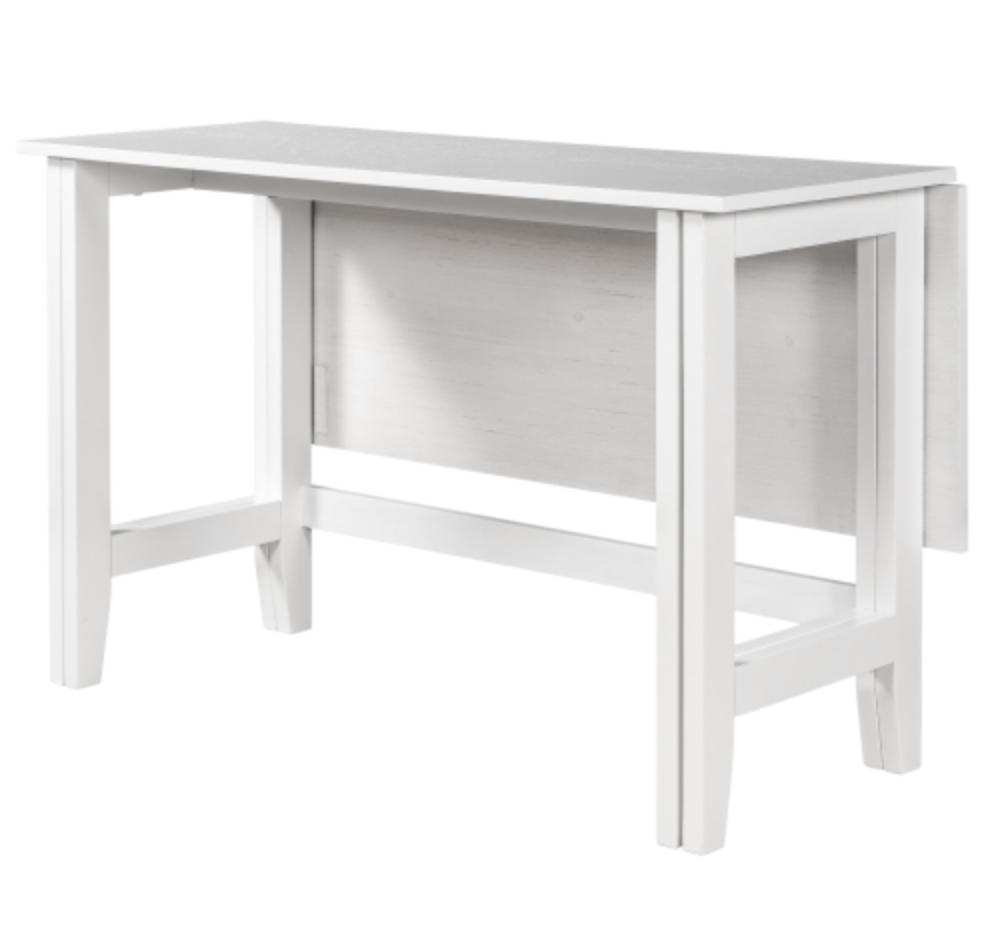 Farmhouse Wood Extendable Dining Table with Drop Leaf for Small Places - White