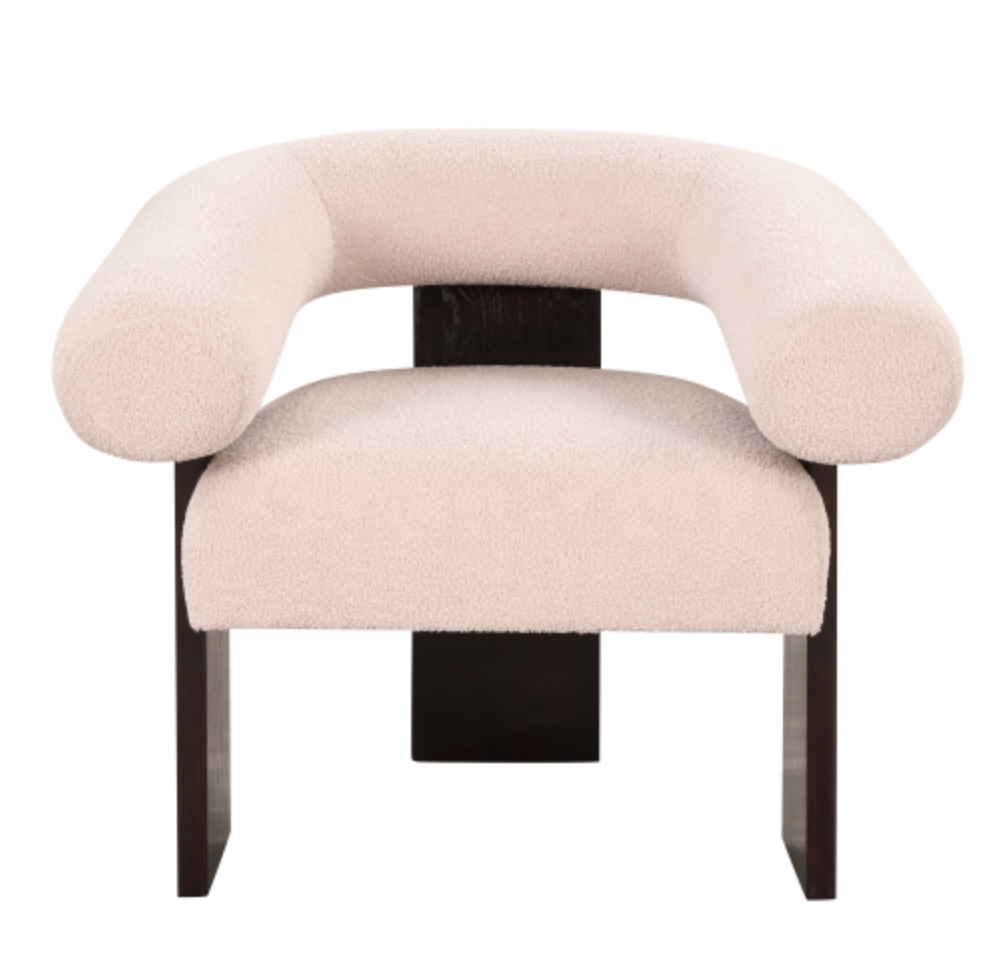 The Curved Wishbone Frame Accent Chair Teddy Velvet - Beige