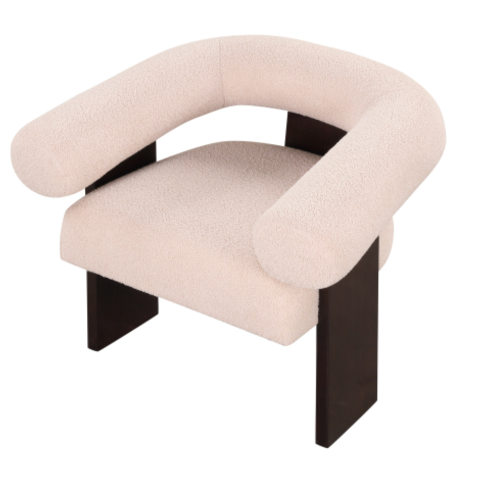 The Curved Wishbone Frame Accent Chair Teddy Velvet - Beige