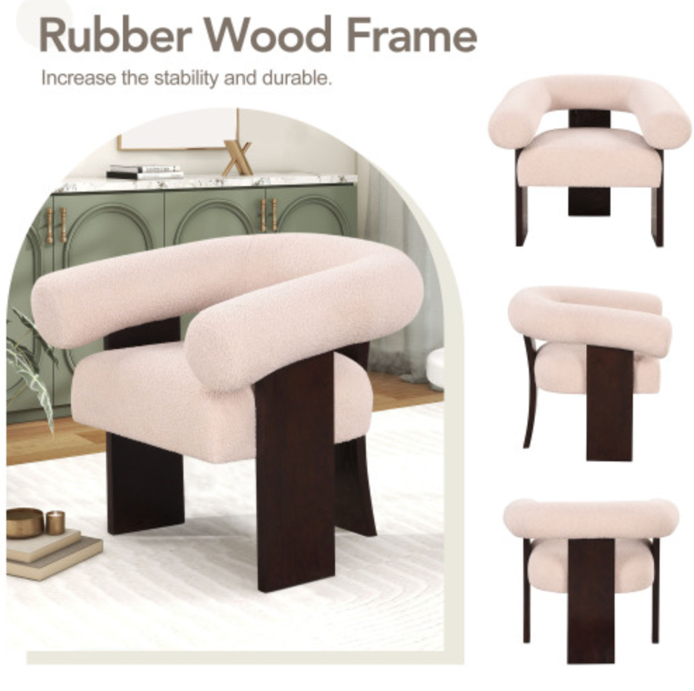 The Curved Wishbone Frame Accent Chair Teddy Velvet - Beige