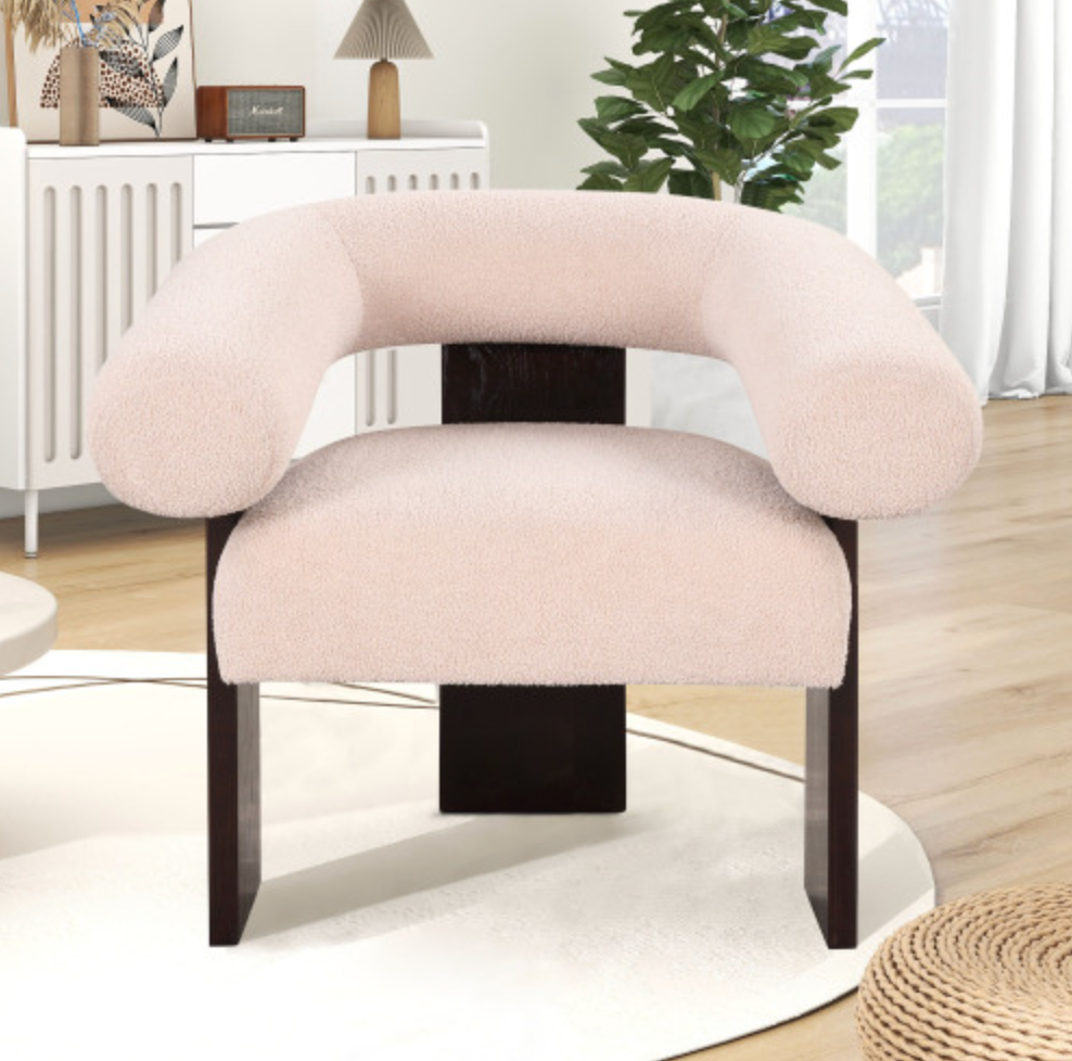 The Curved Wishbone Frame Accent Chair Teddy Velvet - Beige