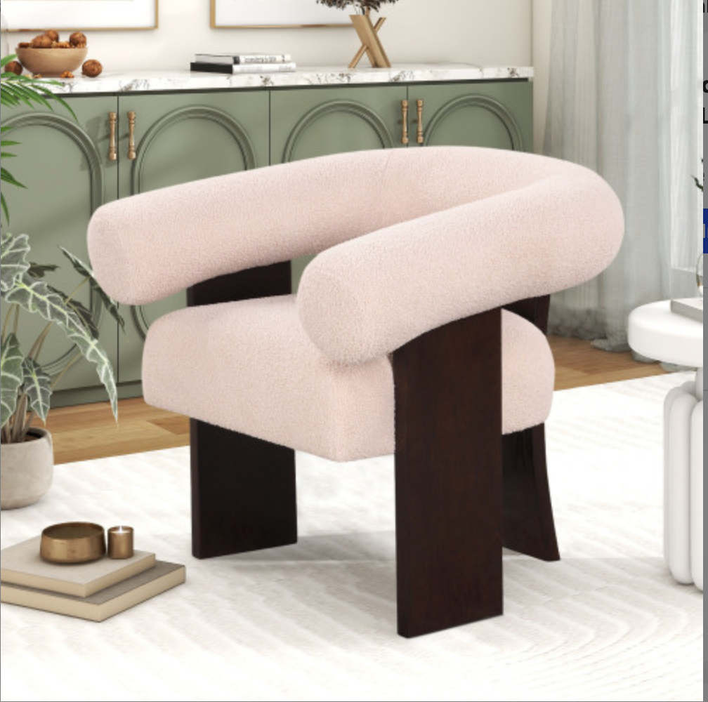 The Curved Wishbone Frame Accent Chair Teddy Velvet - Beige