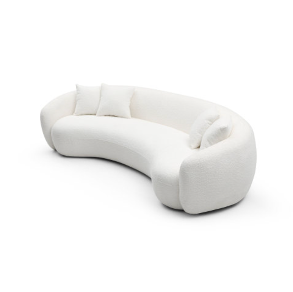 102'' 5-Seater Boucle Sofa Modern Sectional Half Moon Leisure Couch Curved Sofa Teddy Fleece - Velvet Beige