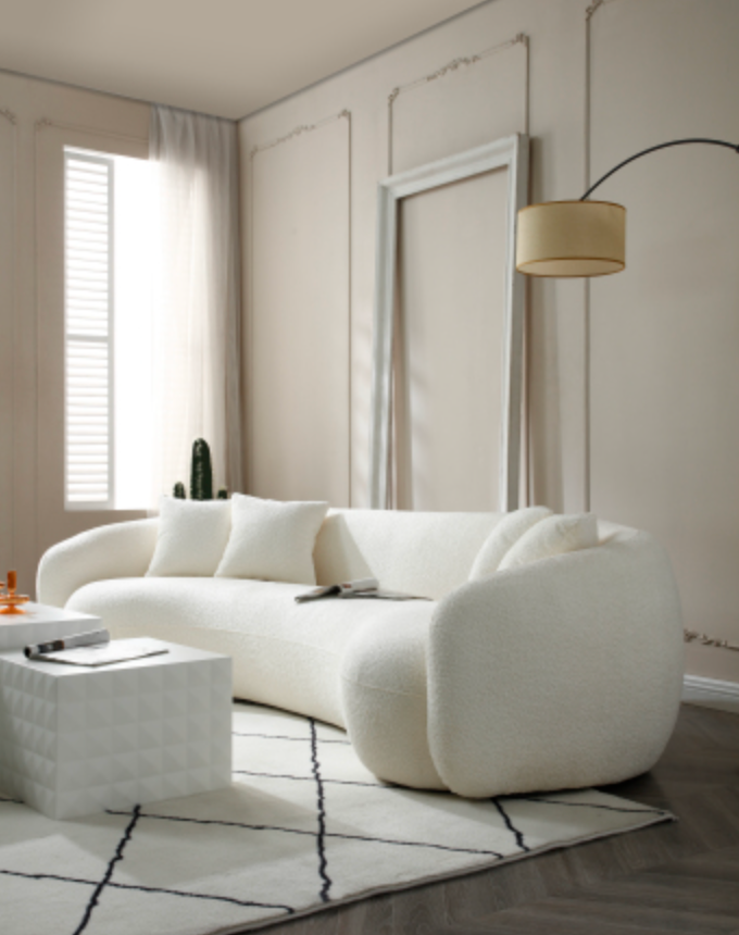 102'' 5-Seater Boucle Sofa Modern Sectional Half Moon Leisure Couch Curved Sofa Teddy Fleece - Velvet Beige