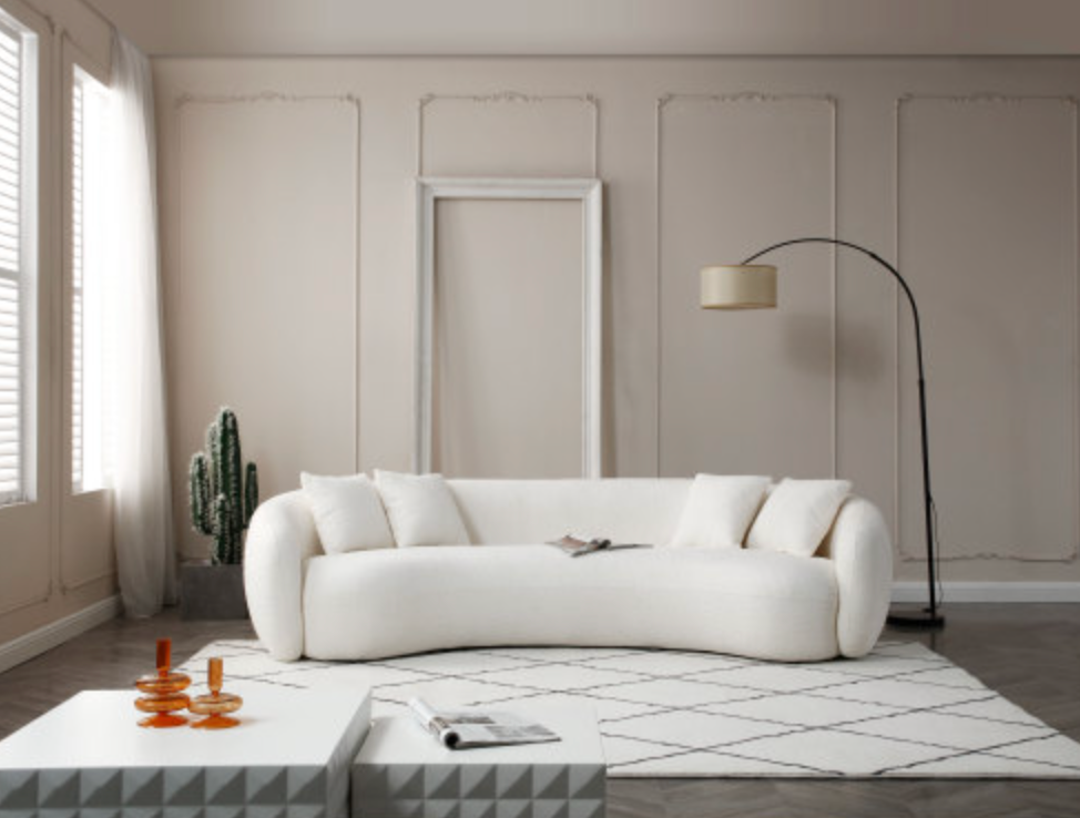 102'' 5-Seater Boucle Sofa Modern Sectional Half Moon Leisure Couch Curved Sofa Teddy Fleece - Velvet Beige