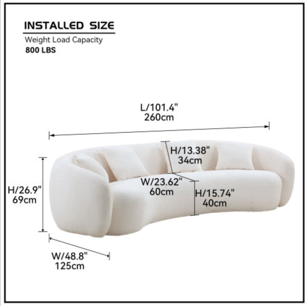 102'' 5-Seater Boucle Sofa Modern Sectional Half Moon Leisure Couch Curved Sofa Teddy Fleece - Velvet Beige