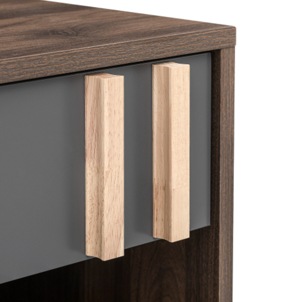 Wooden Nightstand  End Table for Bedroom - Gray+Walnut