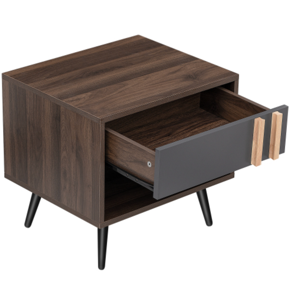 Wooden Nightstand  End Table for Bedroom - Gray+Walnut