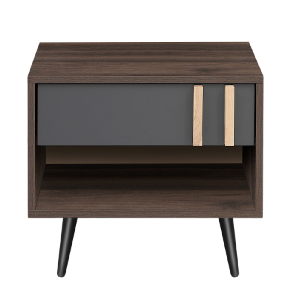 Wooden Nightstand  End Table for Bedroom - Gray+Walnut