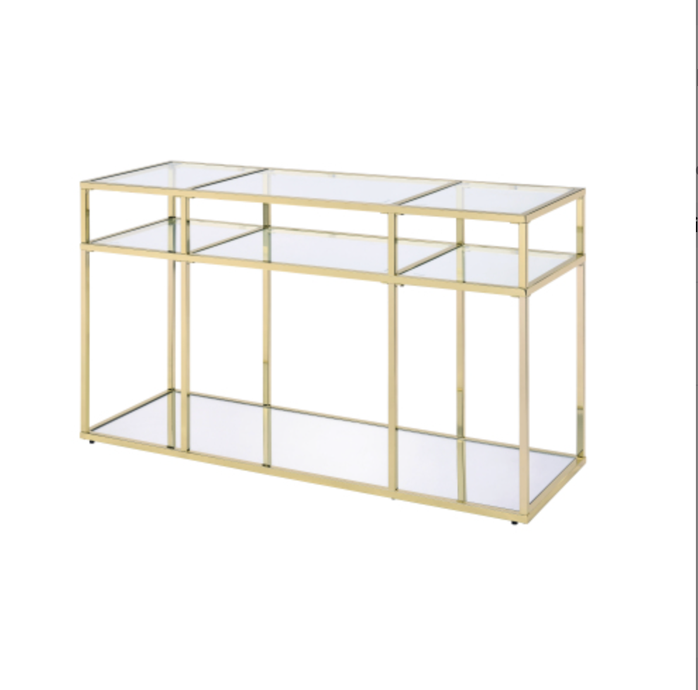 Uchenna Sofa Table, Clear Glass & Gold Finish