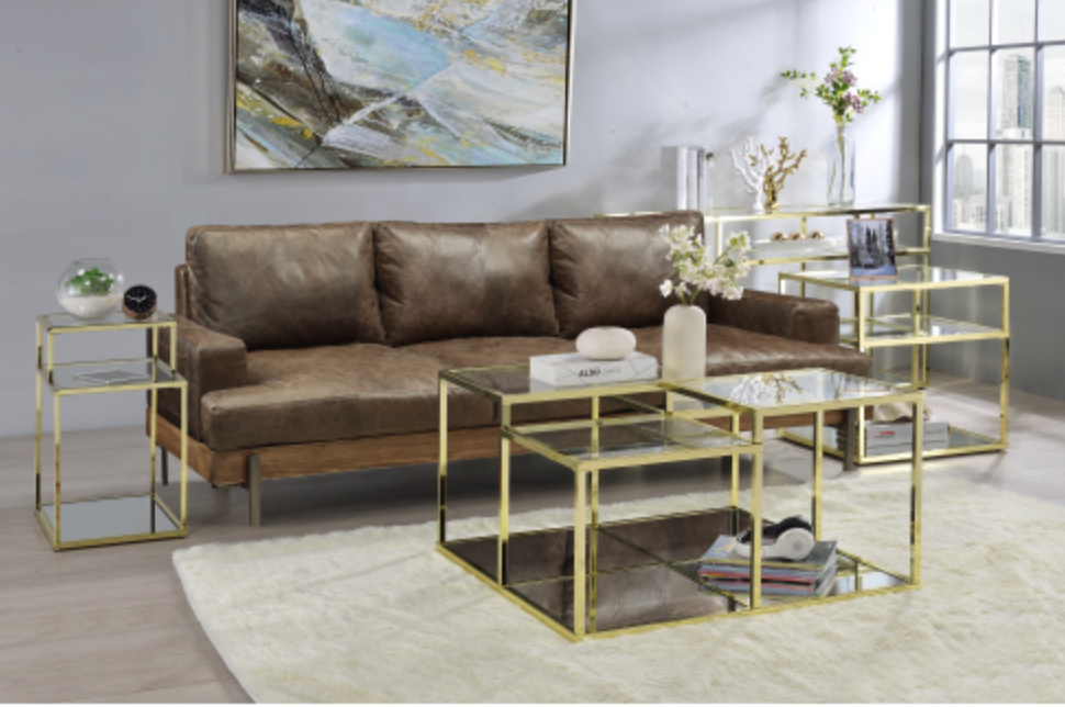Uchenna Sofa Table, Clear Glass & Gold Finish
