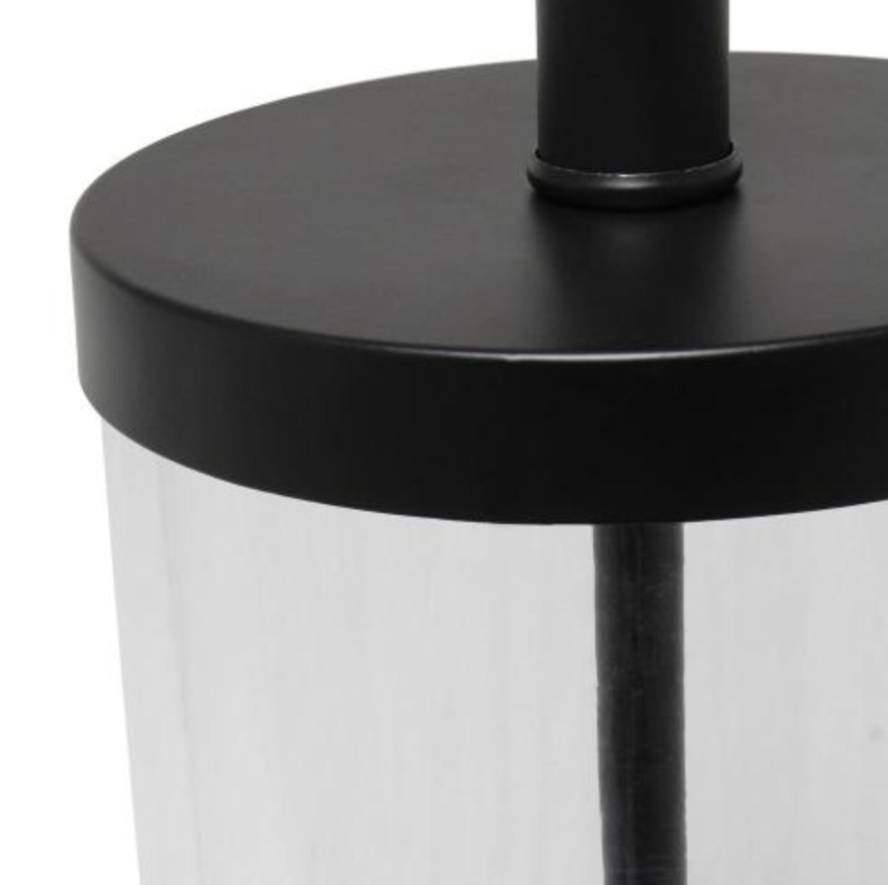 Enclosed Glass Table Lamp with Black Metal Accents Base and White Fabric Shade