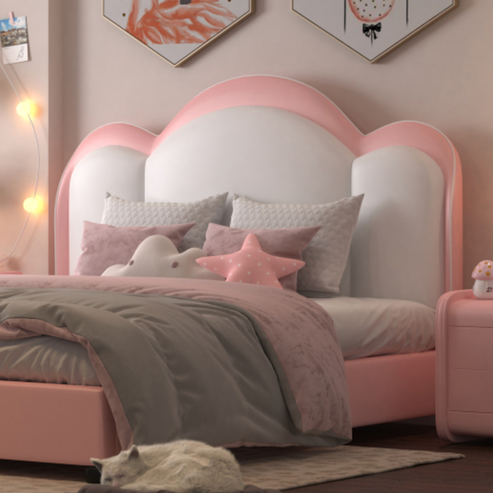 Twin size Upholstered Leather Platform Bed with Solid Wood Frame