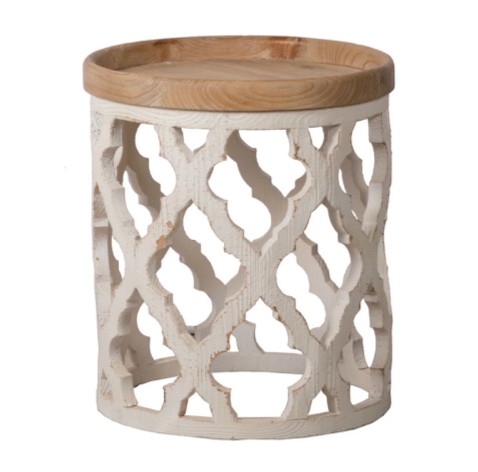 French Country Large Distressed White Side Table 23"