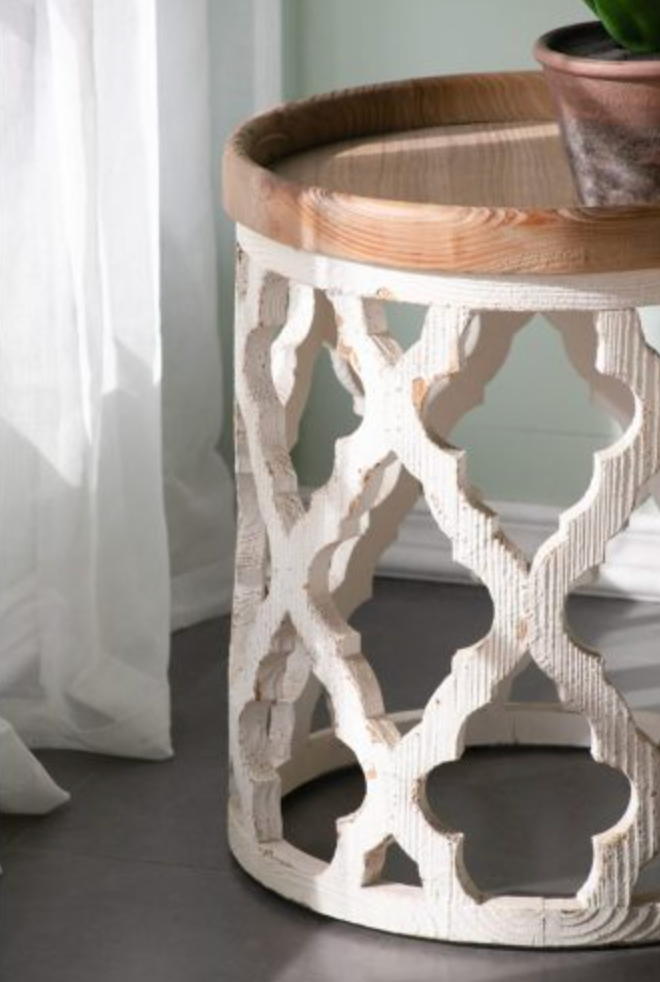 French Country Large Distressed White Side Table 23"