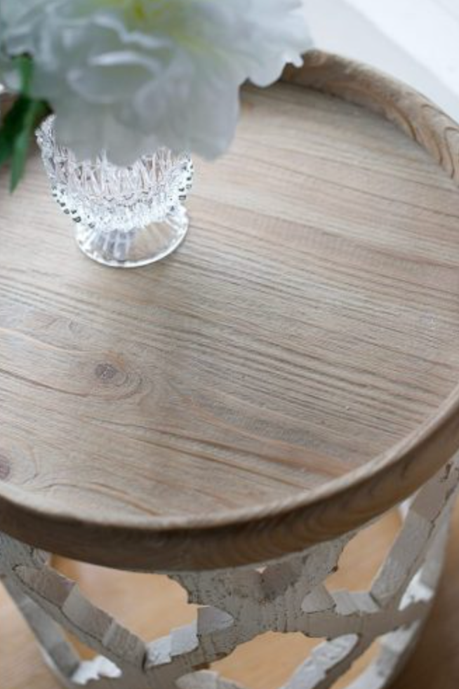 French Country Large Distressed White Side Table 23"