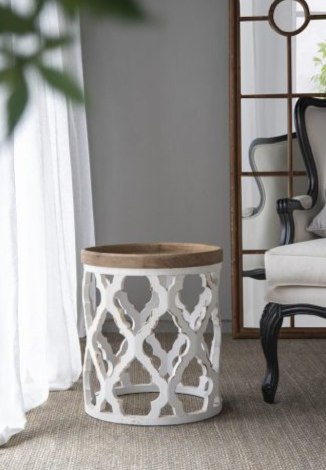 French Country Large Distressed White Side Table 23"