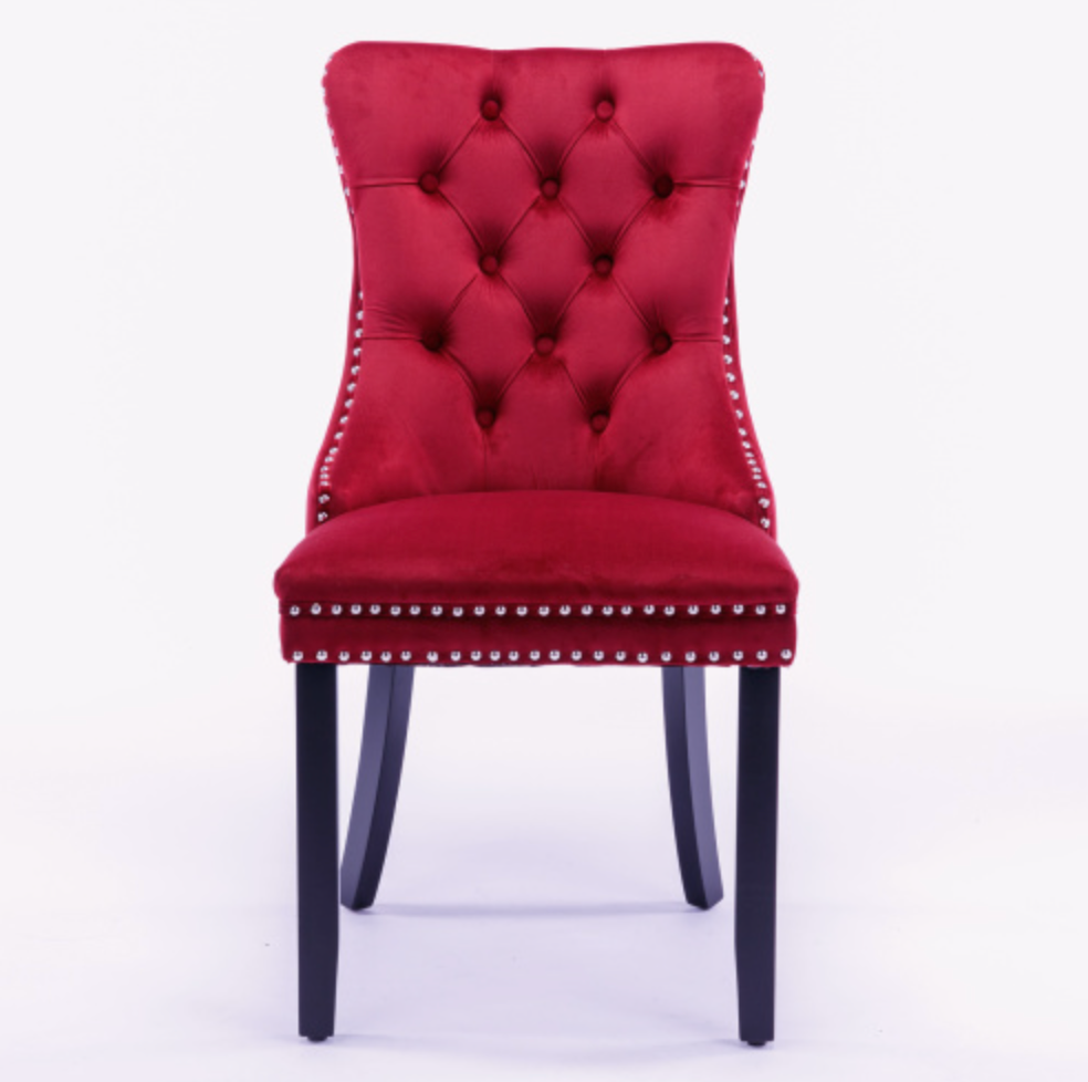 Classic Velvet Dining Chairs (Set of 2) - Wine Red