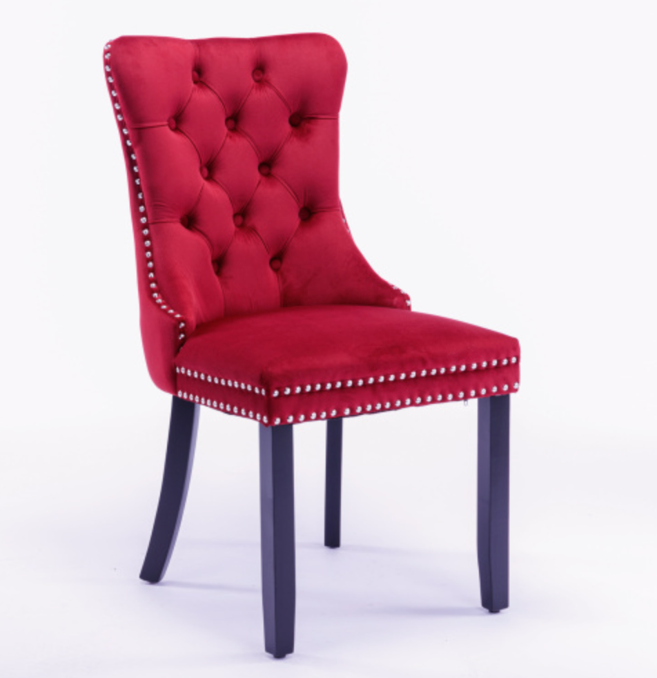 Classic Velvet Dining Chairs (Set of 2) - Wine Red