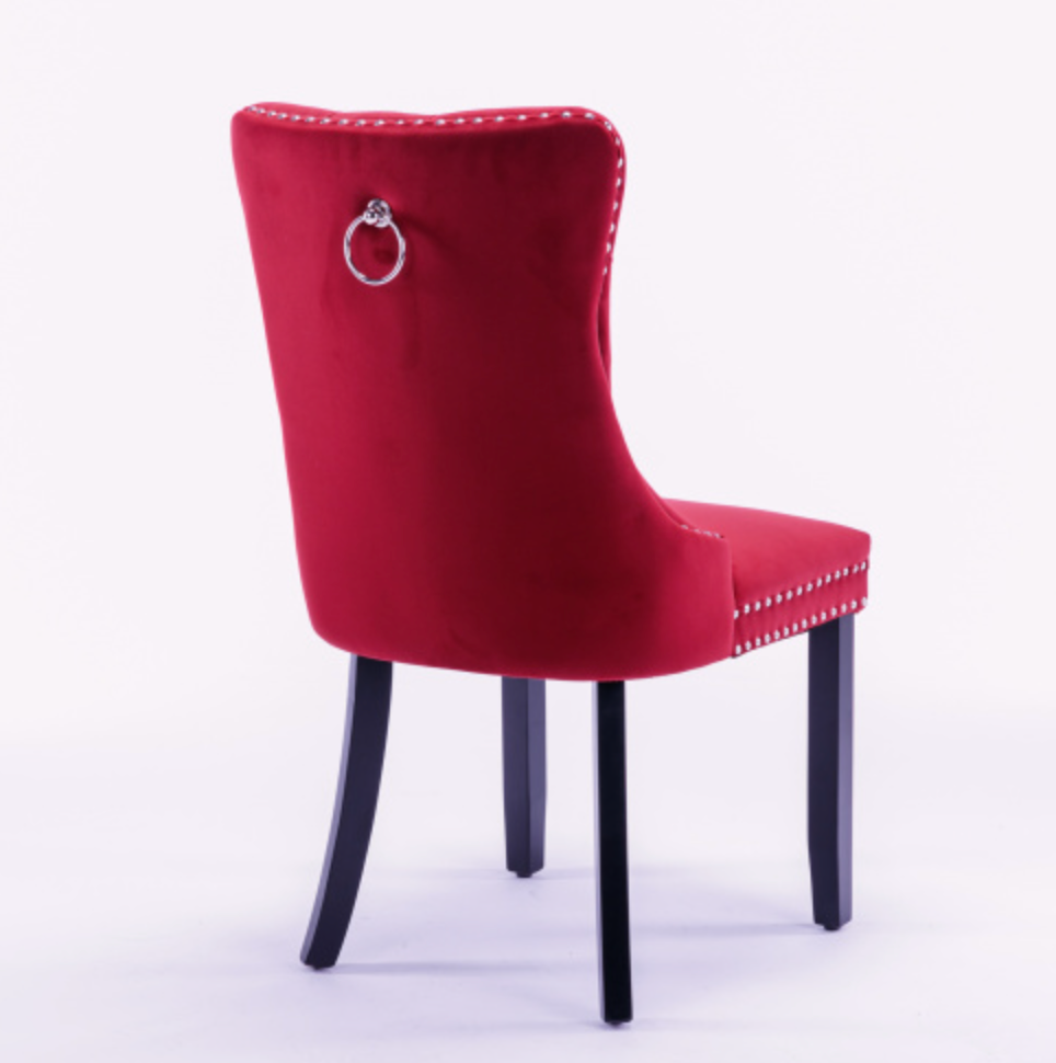 Classic Velvet Dining Chairs (Set of 2) - Wine Red