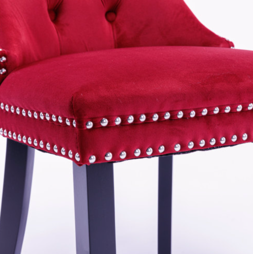 Classic Velvet Dining Chairs (Set of 2) - Wine Red