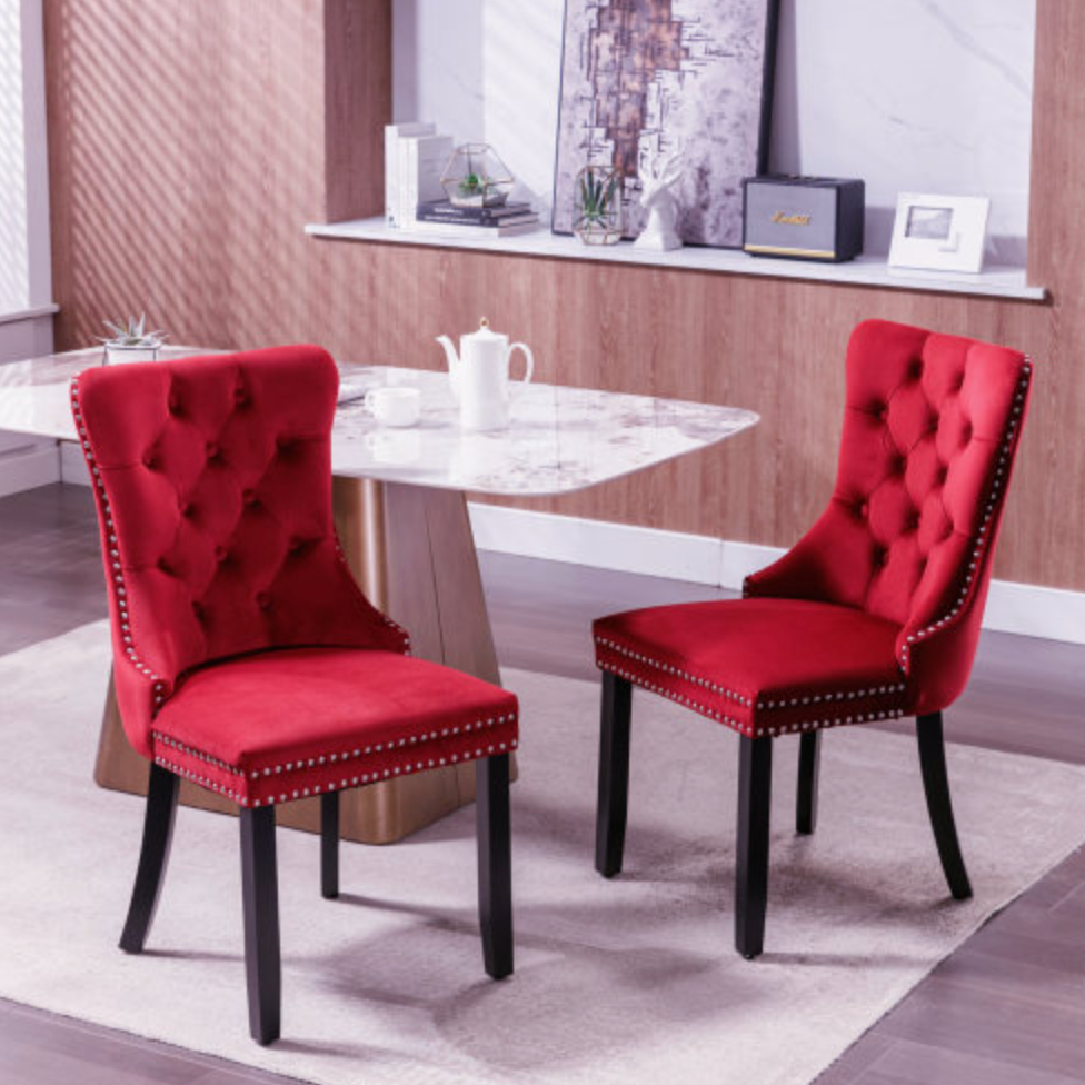Classic Velvet Dining Chairs (Set of 2) - Wine Red