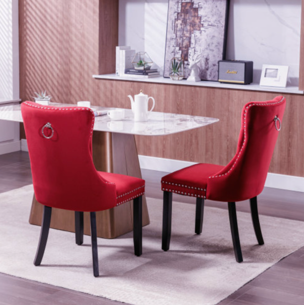 Classic Velvet Dining Chairs (Set of 2) - Wine Red