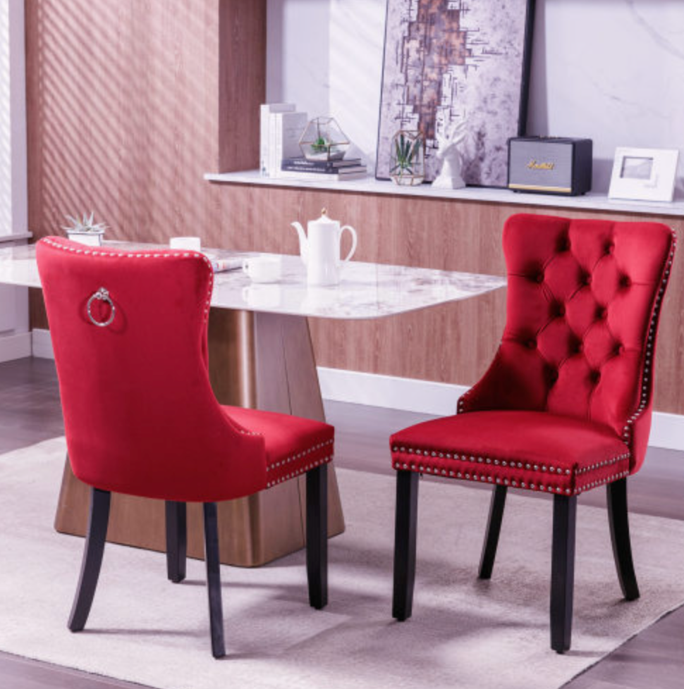 Classic Velvet Dining Chairs (Set of 2) - Wine Red