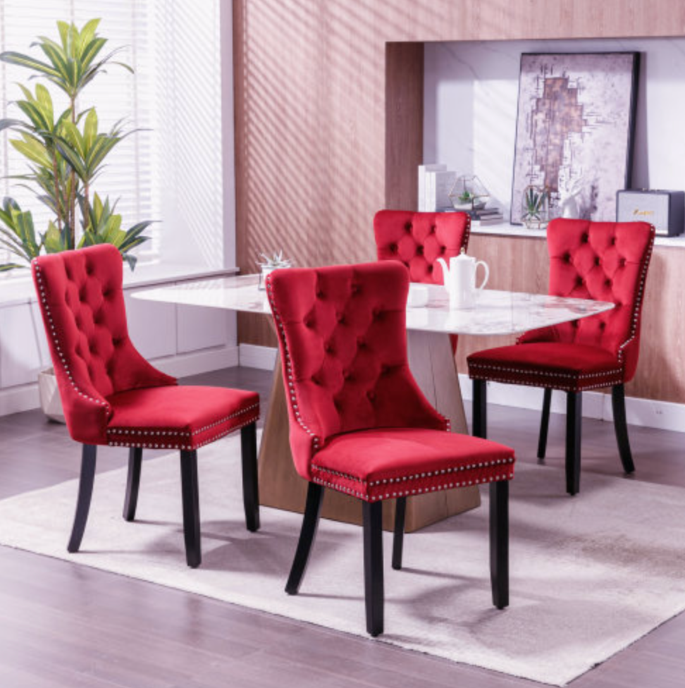 Classic Velvet Dining Chairs (Set of 2) - Wine Red