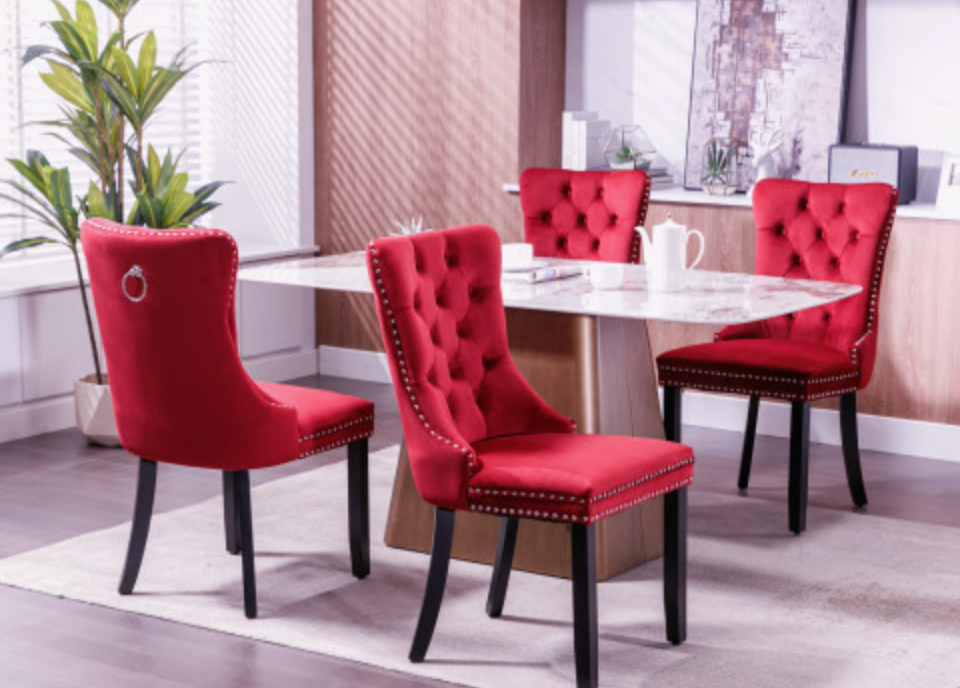 Classic Velvet Dining Chairs (Set of 2) - Wine Red