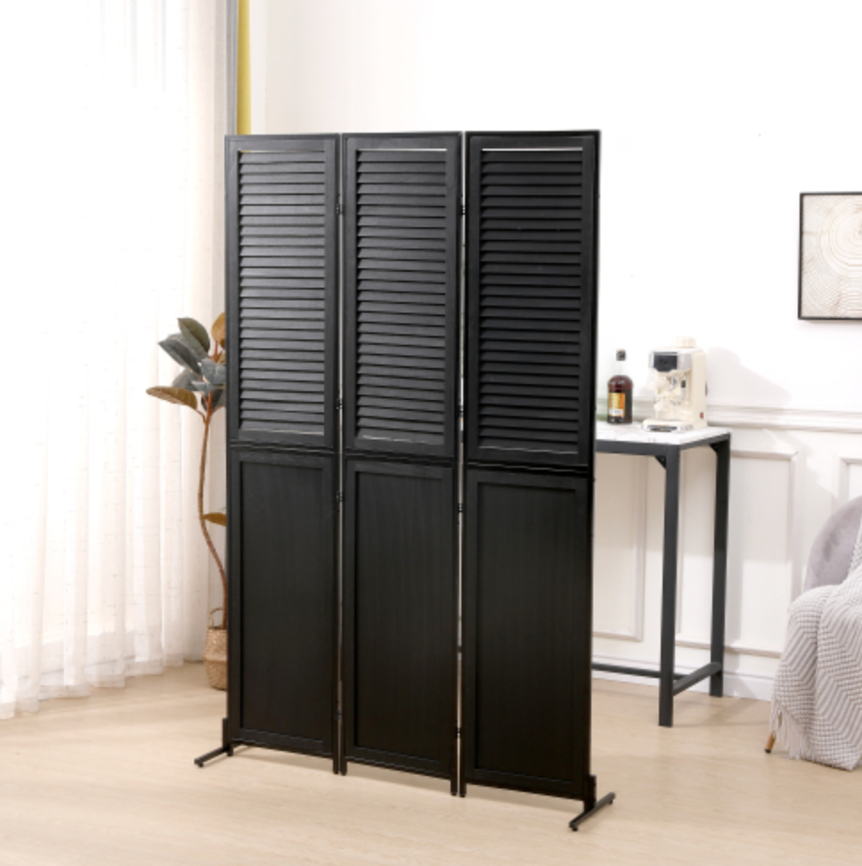 3 Panel Room Divider 6Ft Wood - Black