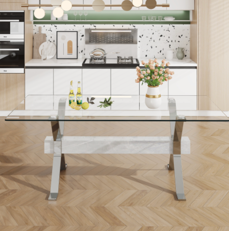 Modern Tempered Glass Dining Table