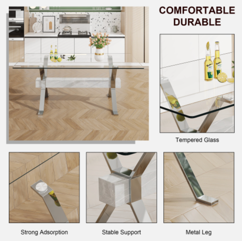 Modern Tempered Glass Dining Table