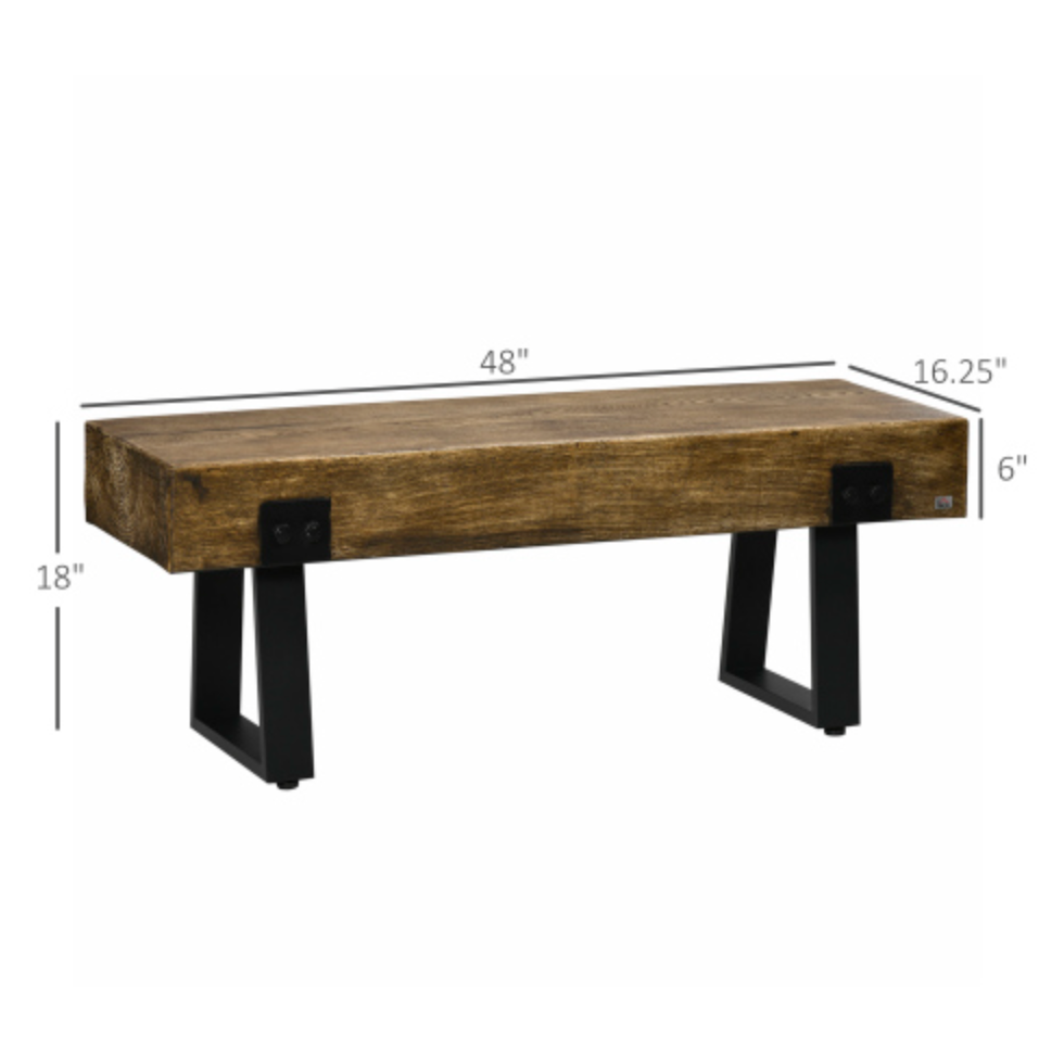 Garden Bench with Metal Legs, Rustic Wood Effect Concrete - Natural and Black