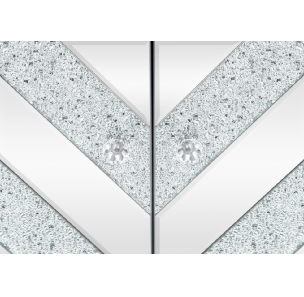 Cabinet with Mirror Trim and M Shape Design, Silver